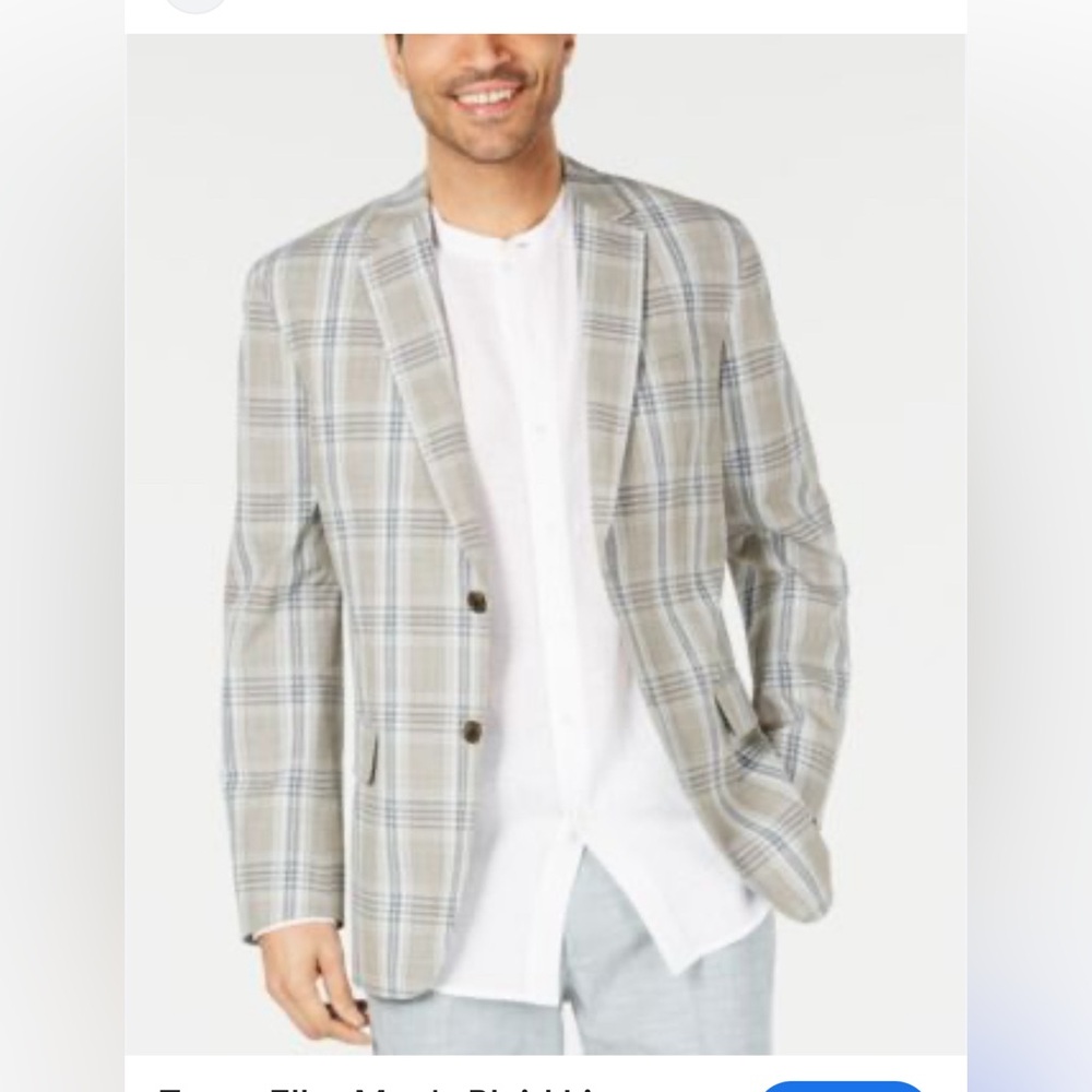 Tasso Elba Men's Plaid Linen Sport Coat, Men’s Jacket. Size XL - Picture 1 of 8